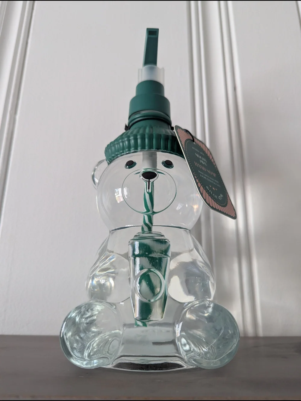 Glass Bear Cup Soap Dispenser with Green Straw Lid